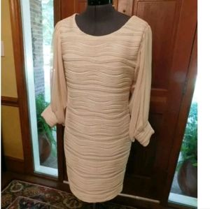 PRETTY LIGHT PINK JERSEY "JUST TAYLOR" FITTED STRETCH DRESS LONG SLEEVES SZ 14P